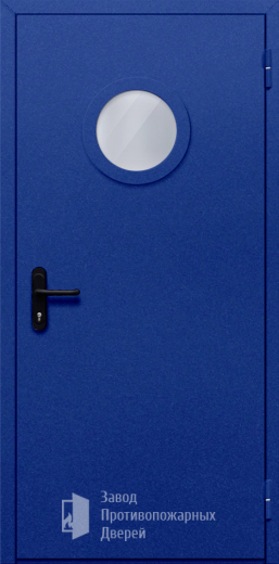 Фото двери «Однопольная с круглым стеклом (синяя)» в Лобне