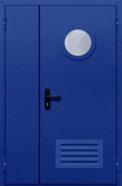Фото двери «Полуторная с круглым стеклом и решеткой (синяя)» в Лобне