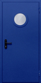 Фото двери «Однопольная с круглым стеклом (синяя)» в Лобне