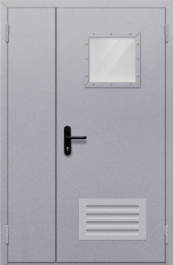 Фото двери «Полуторная со стеклопакетом и решеткой» в Лобне