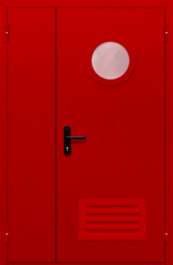 Фото двери «Полуторная с круглым стеклом и решеткой (красная)» в Лобне